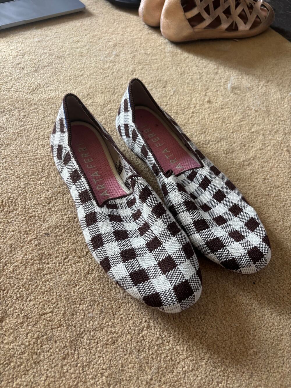 Rothy's x Marta Ferri Brown Gingham Check Merino Wool Loafer Flats